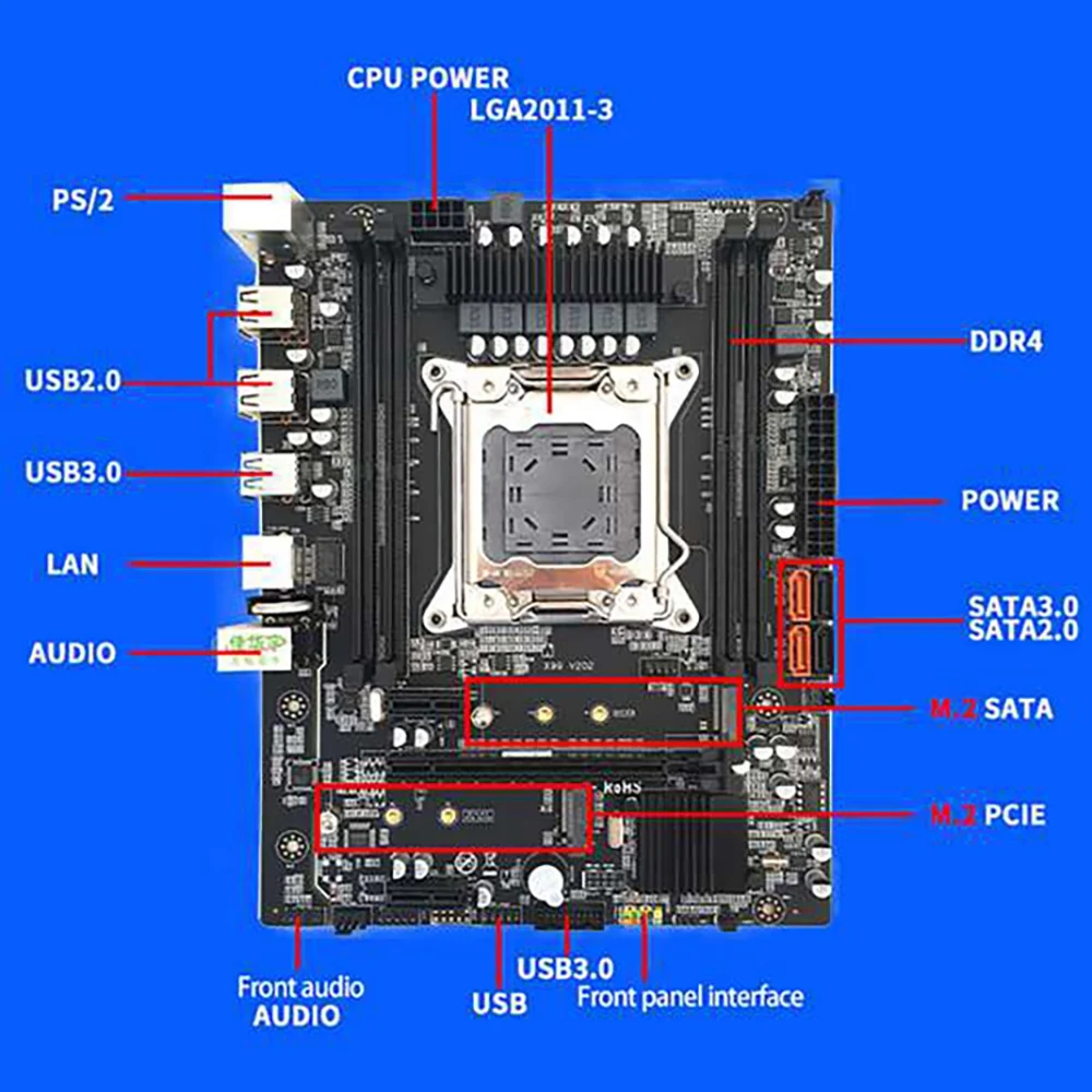 X99 Motherboard with SATA Cable LGA 2011 4XDDR4 REG ECC Memory USB3.0 M.2 NVME SATA3.0 Motherboard for Xeon E5 V3 V4 CPU