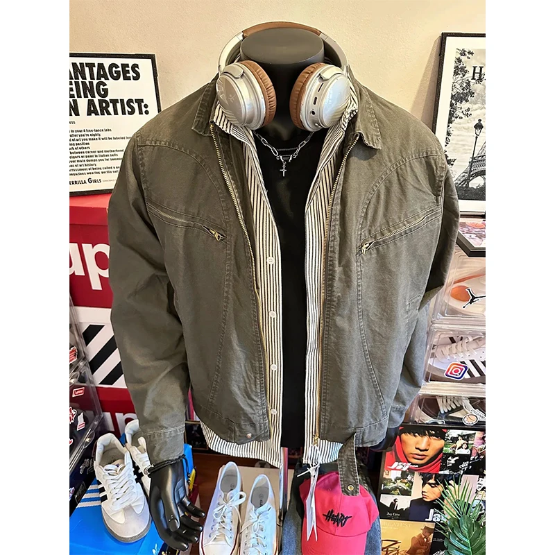 

Винтажная куртка-харрингтон Waed для мужчин: весенне-осенняя рабочая одежда в американском стиле, свободный крой, молодежная энергия