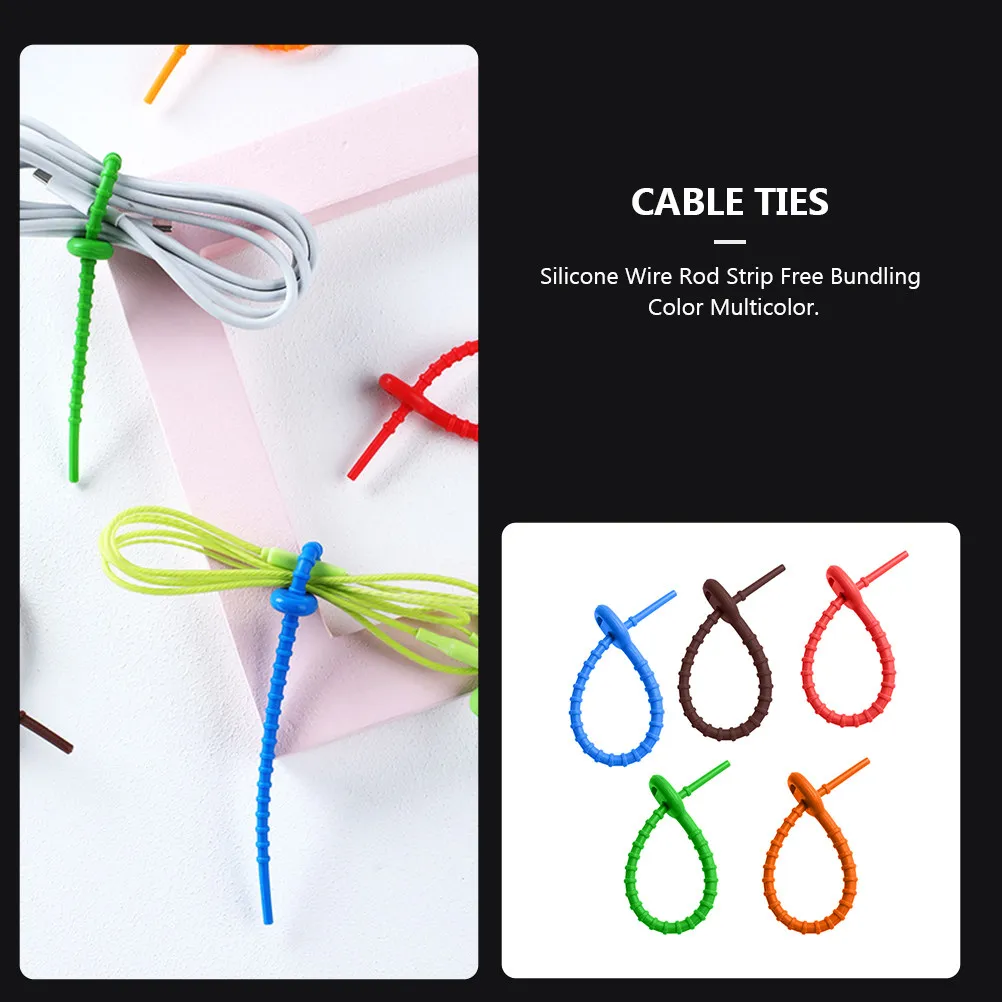 10Pcs Silicone Wire Organizers Reusable Cord Ties for Managing Charging Cables Headset USB Cable Winder Desktop Clean Up