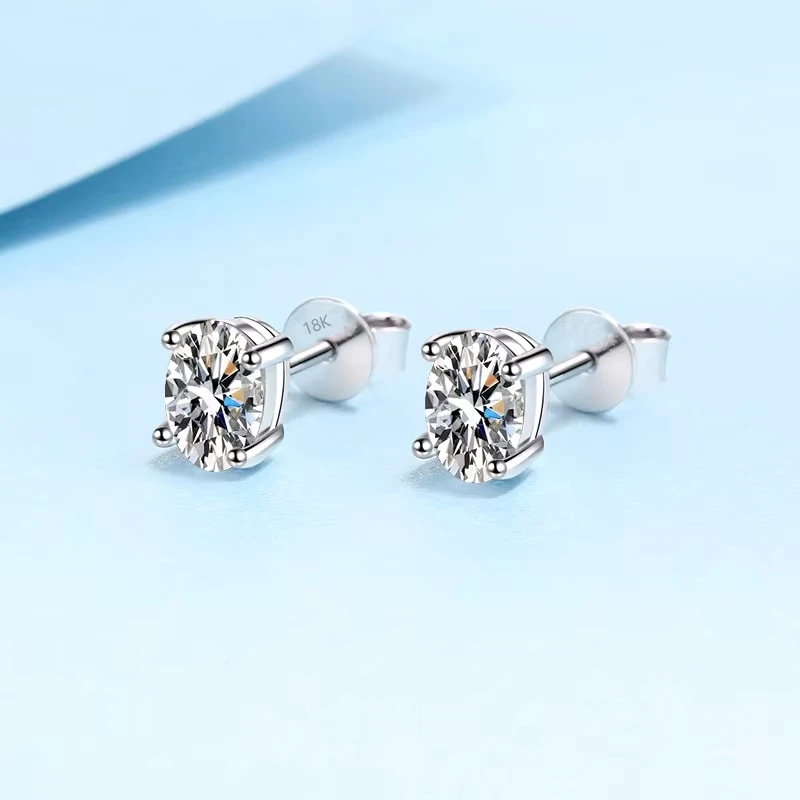 Classic 18K White Gold Female 0.5/1/2 Carat Oval Cut Moissanite Diamond D color Stud Earrings for Women Luxury Wedding jewelry