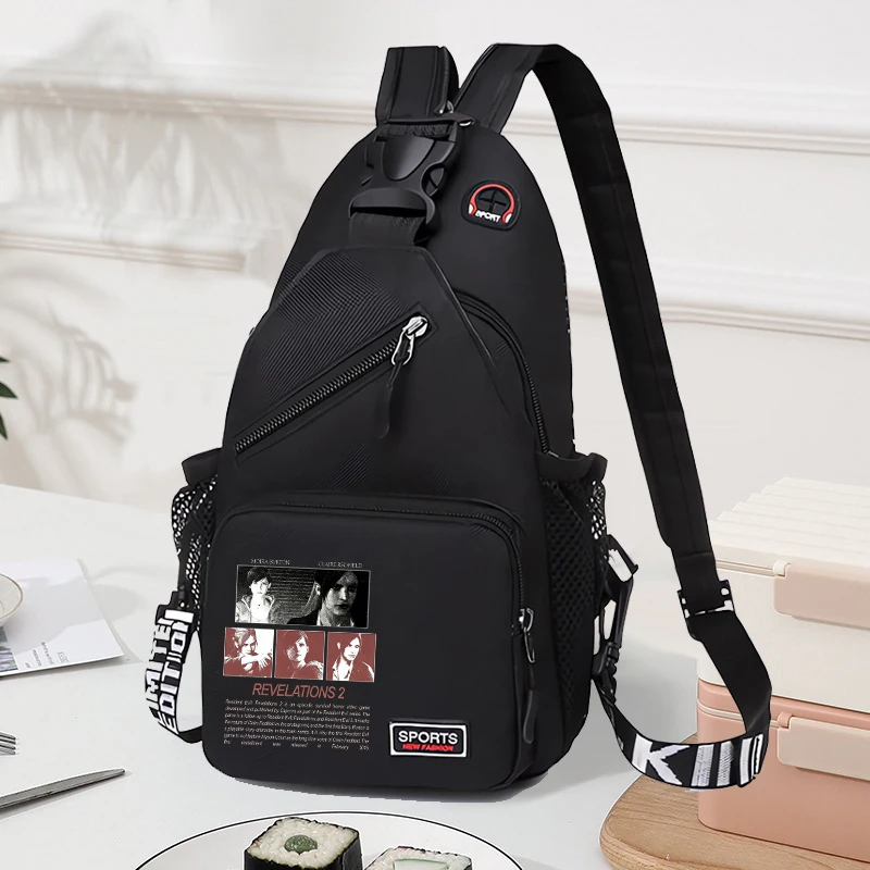 Resident Evil Brusttasche, modisch bedruckter Umhängetaschen-Rucksack mit Kopfhöreranschluss und Handyfach, praktische Reißverschlusstaschen