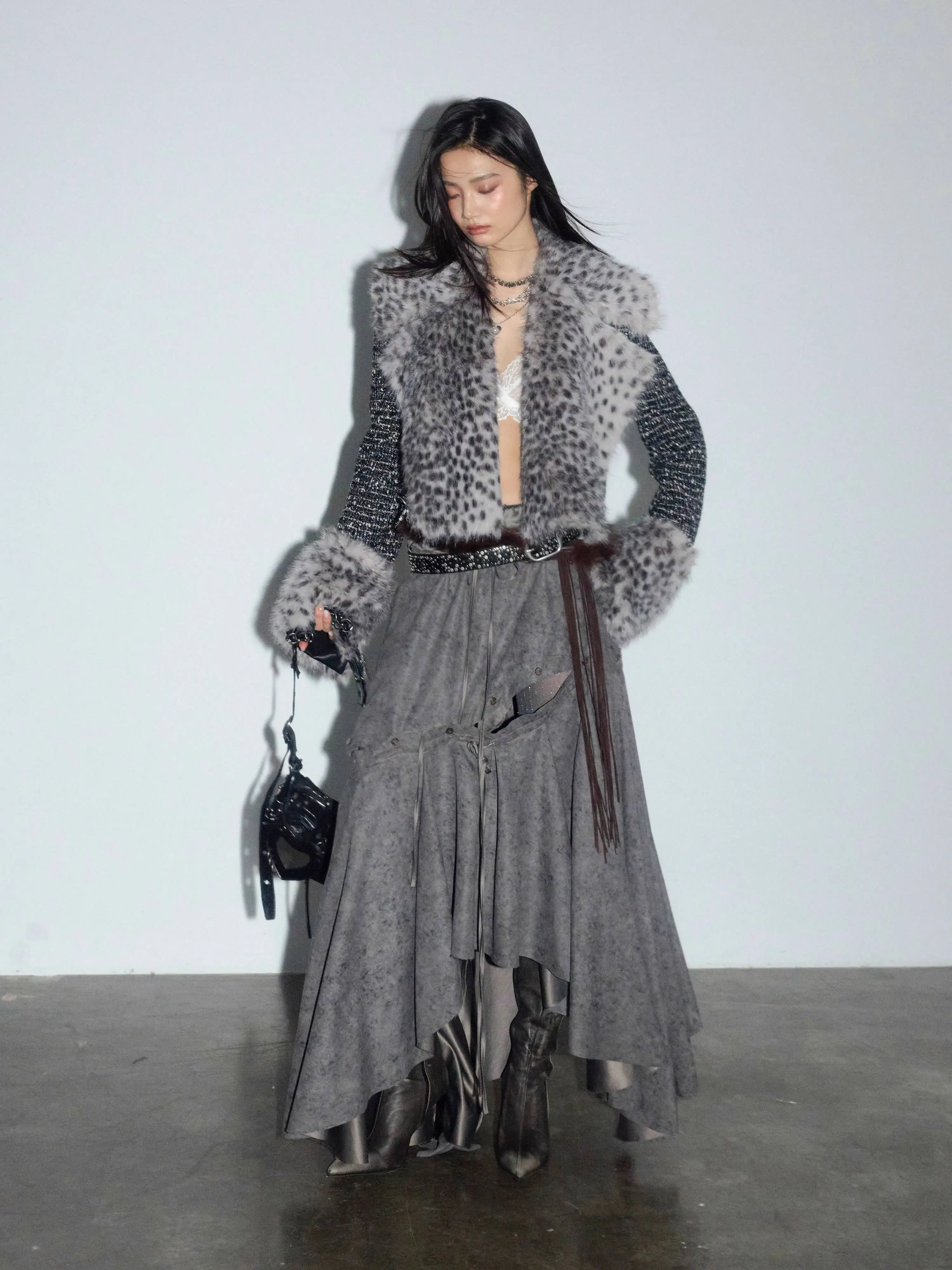 

HUISONG City Hunter Tribal Style Leopard Print Coat Faux Fur Detachable Wild Spicy Girl Short Jacket for Women Autumn Winter