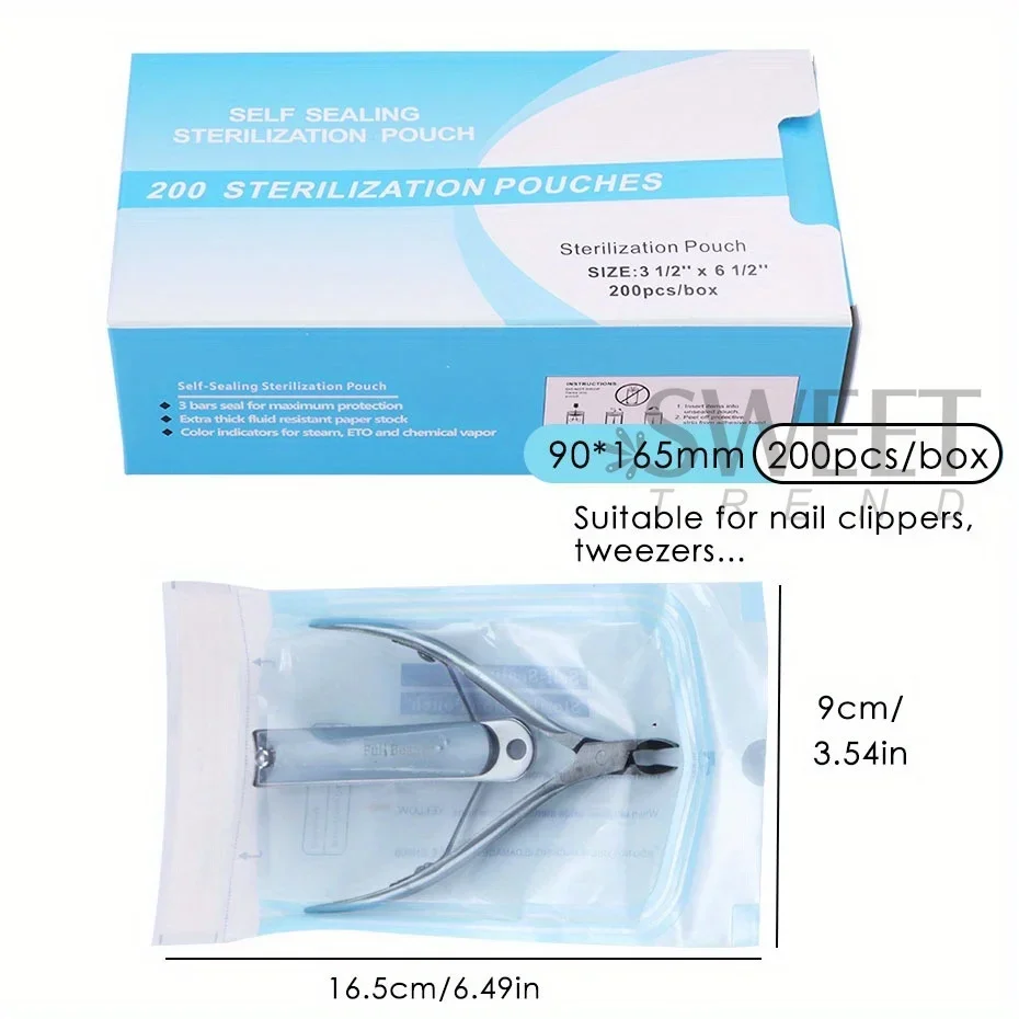 200pcs/box Nail Disposable Sterilization Bag Self-sealing Clean Storage Pack Sterilization Care Tools Salon Manicure Supplies