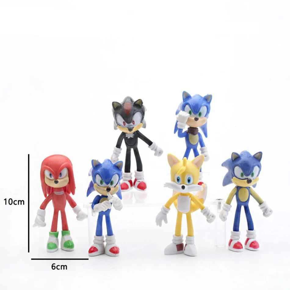 6pcs Set 10cm Cute Sonic PVC Character Toy  Hedgehog Shadow  Tail Figure Model Dolls Children Animal Toy Birthday Gift