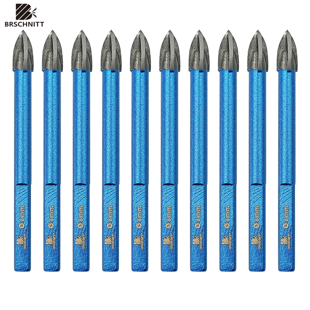 BRSCHNITT 10Pcs Carbide Drill Bit Set Triangle Shank Core Hole Saw for Wood Plastic Granite Marble Drilling Bits