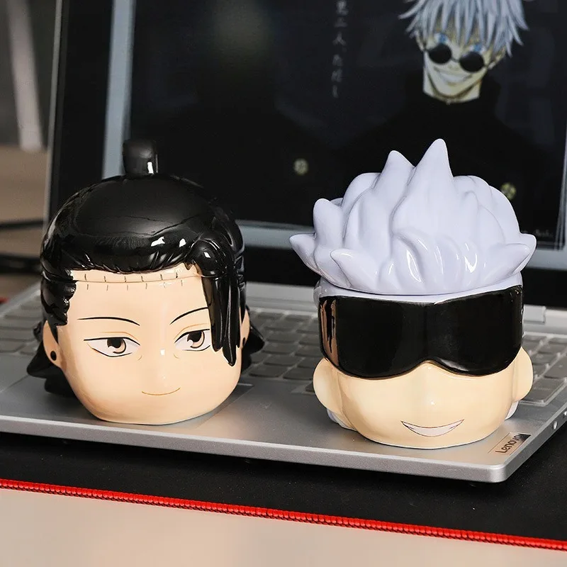 

New Jujutsus Kaisens Ceramic Mug with Lid Satoru Gojo Tea Mug Geto Suguru Coffee Cup Cartoon Anime Water Cups Creative Drinkware