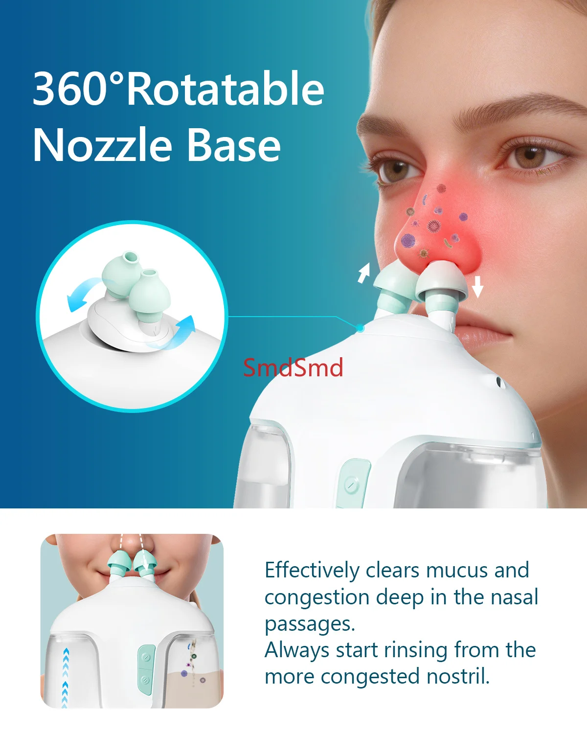 Electric Nasal Irrigation System with 50 Salt Packets, 2 Modes Nose Cleaner for Sinus Relief, Runny Nose, Nasal Congesti