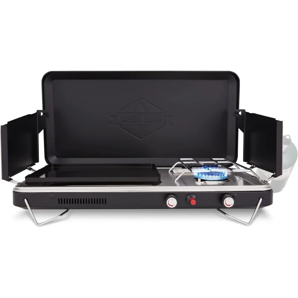 

2-in-1 Gas Camping Stove|Portable Propane Grill w/Integrated Igniter&Stainless Foldable Legs&Wind Panels Freight free