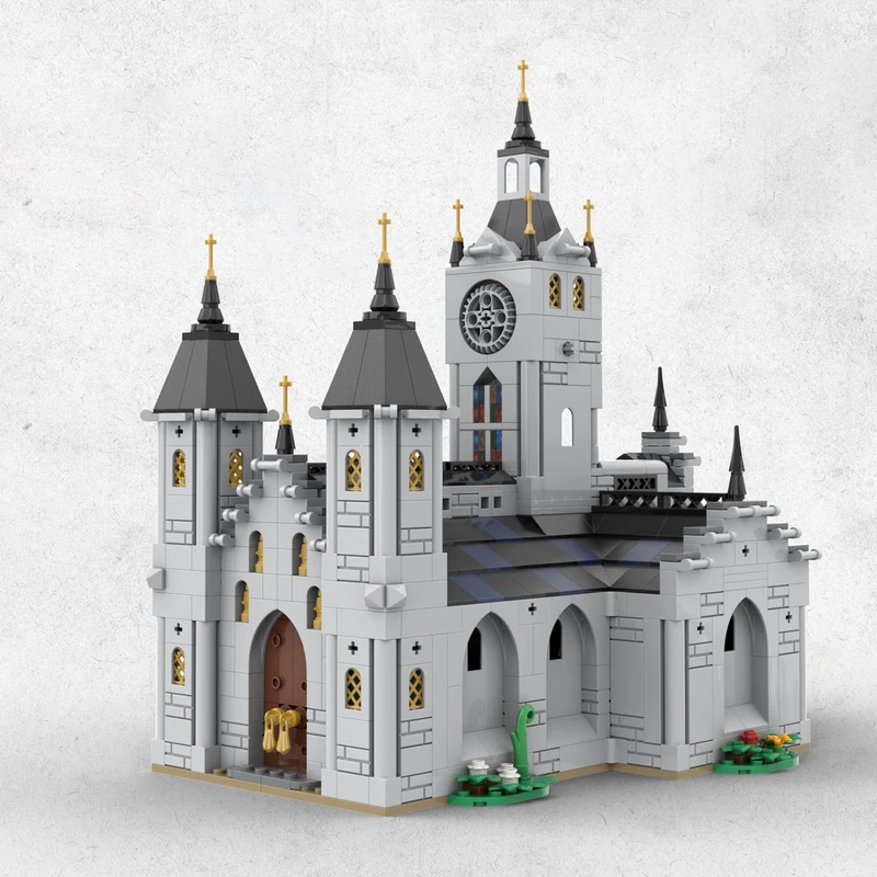 Conjunto de blocos de construção MOC de 1445 peças - modelo de igreja medieval, brinquedo de arquitetura criativa, presente de feriado ideal para amantes de histórico