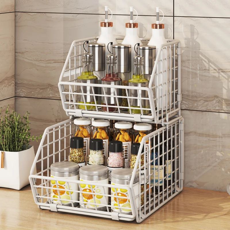 1/2-Tier Stackable Wire Baskets for Storage Pantry,Removable Countertop Basket Organizer for Snack Fruit Veggies Canned Food