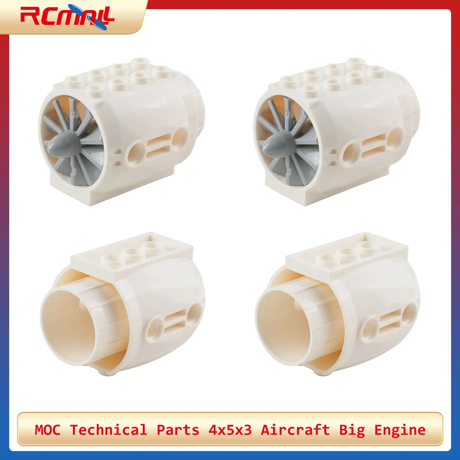 Pièces techniques MOC blanches, grand moteur d'avion 4x5x3, avec pales d'hélice, blocs de construction, accessoires 43121, 4 pièces