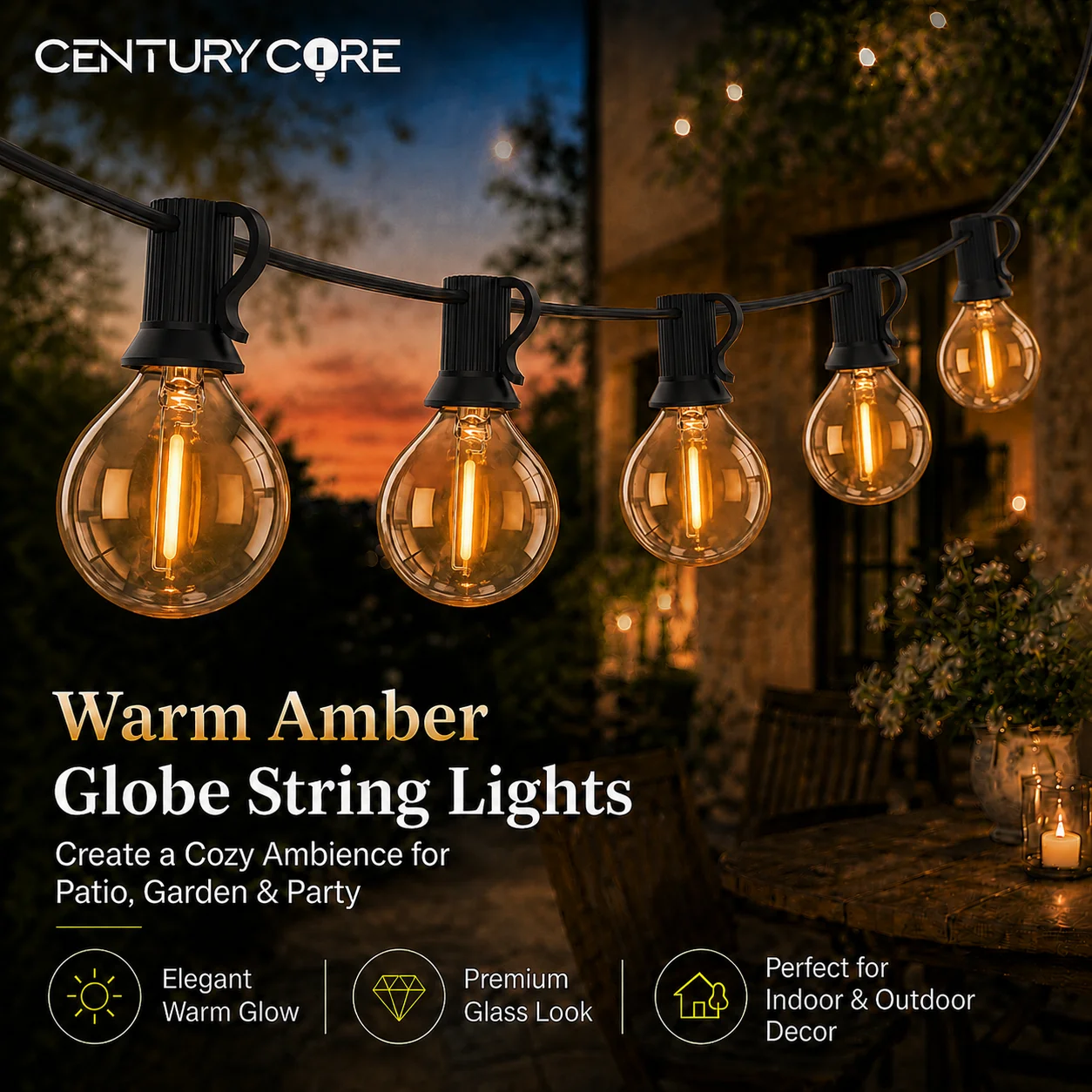 Guirlande Lumineuse De Rue En Verre G40, Ampoules Led, EU 220V E12, éTanche, Globe Vintage, DéCorations De Jardin, De Mariage, éClairage ExtéRieur-image