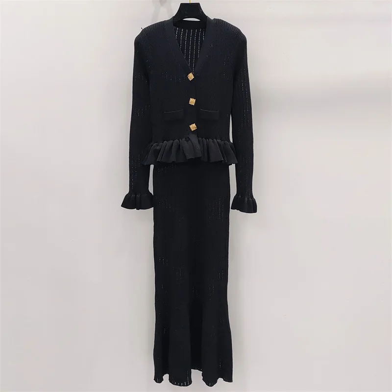 elegant party dresses woman 2024 Autumn New Elastic knitted hollow out long dress Stacked pleated slim White Dress Midi dresses