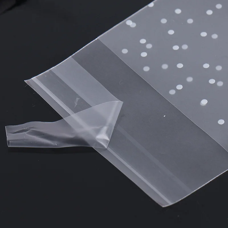 100Pcs Transparent Dots Plastic Cookie Packaging Bags Cupcake Wrapper Self Adhesive Bags Ziplock Food Packaging Bags Clear Fresh