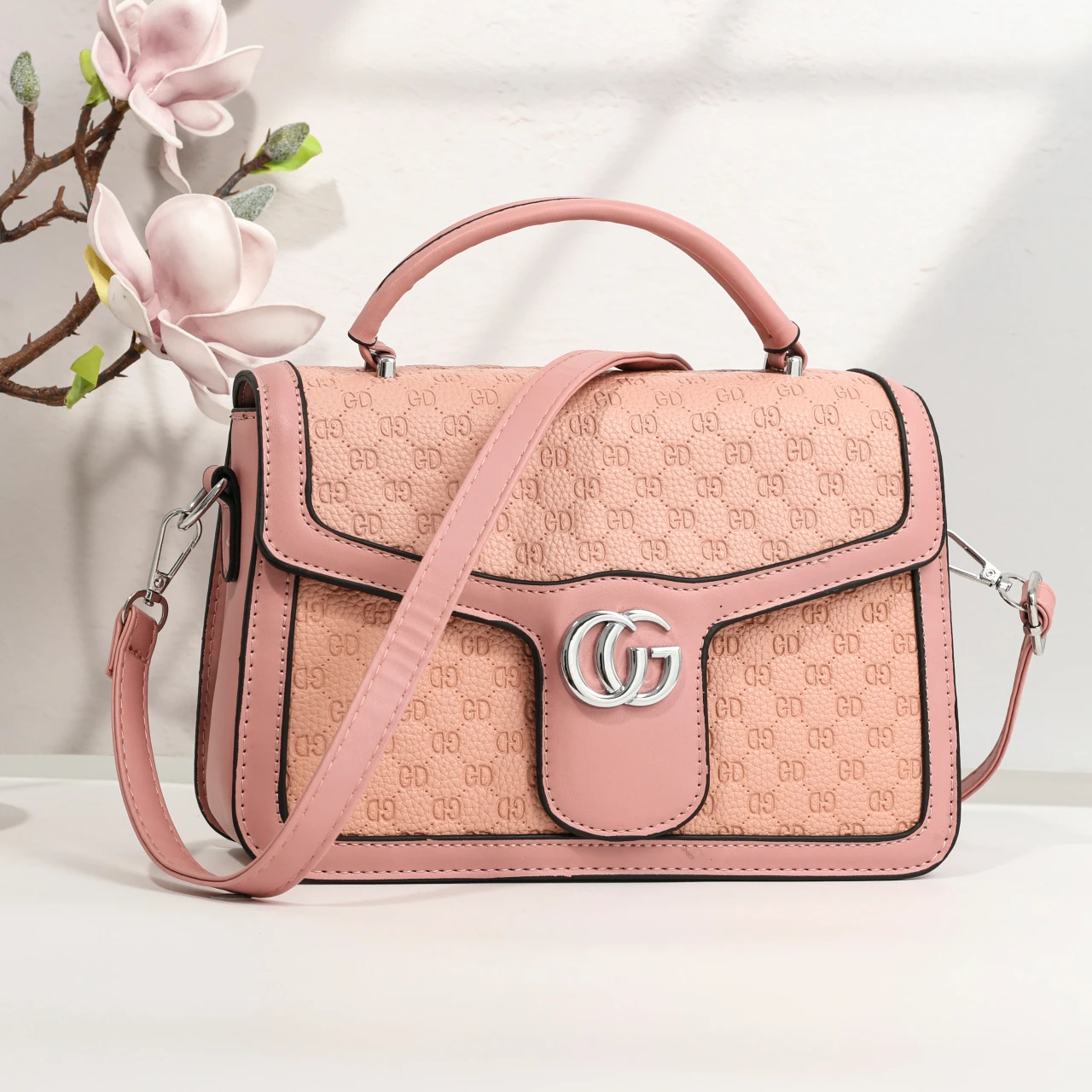 

Elegant Ladies Handbag Made of Cherry-Patterned Leather Featuring Elegant Casual Vintage Daily Style