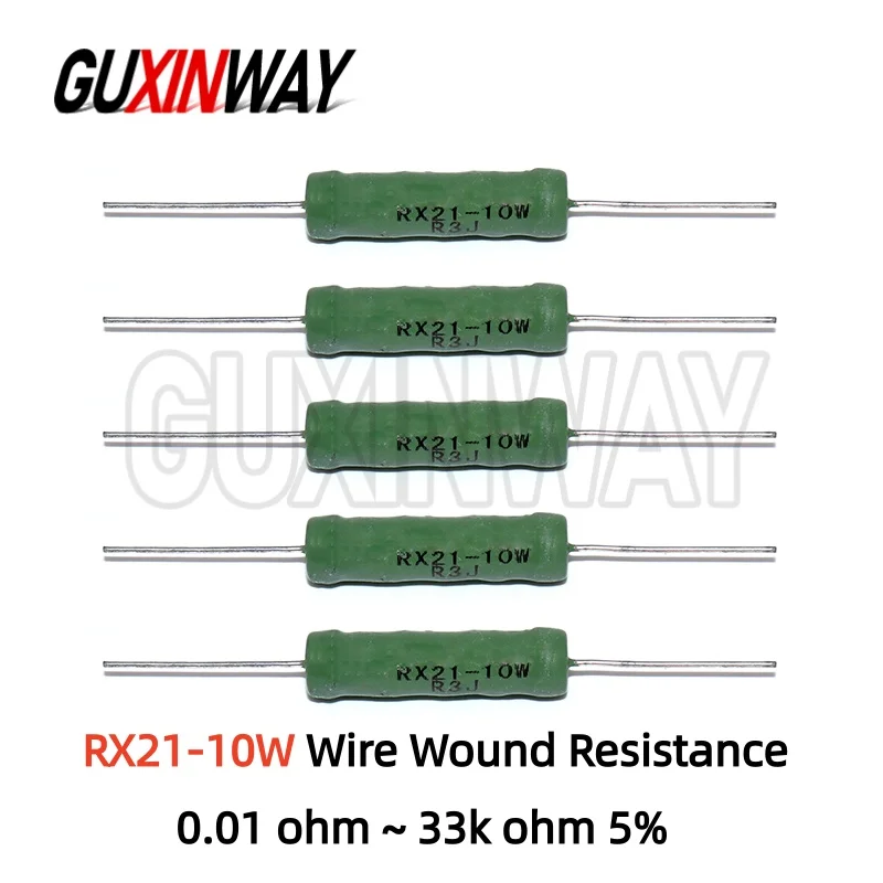 5pcs RX21 10W Wire Wound Resistance 5% 1R 10R 100R 1K 10K 12K 15K 18R 20R 22R 24R 27R 30R 33R 36R Resistor