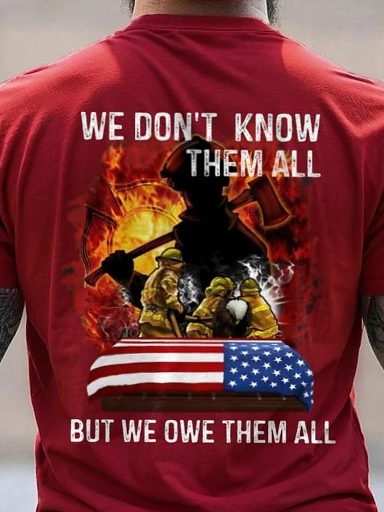 USA Flag And Firefighter Print Men's T-shirt Summer Daily Outdoor Men's Sports T-shirt Street Fashion Casual Men's Short-sleeved