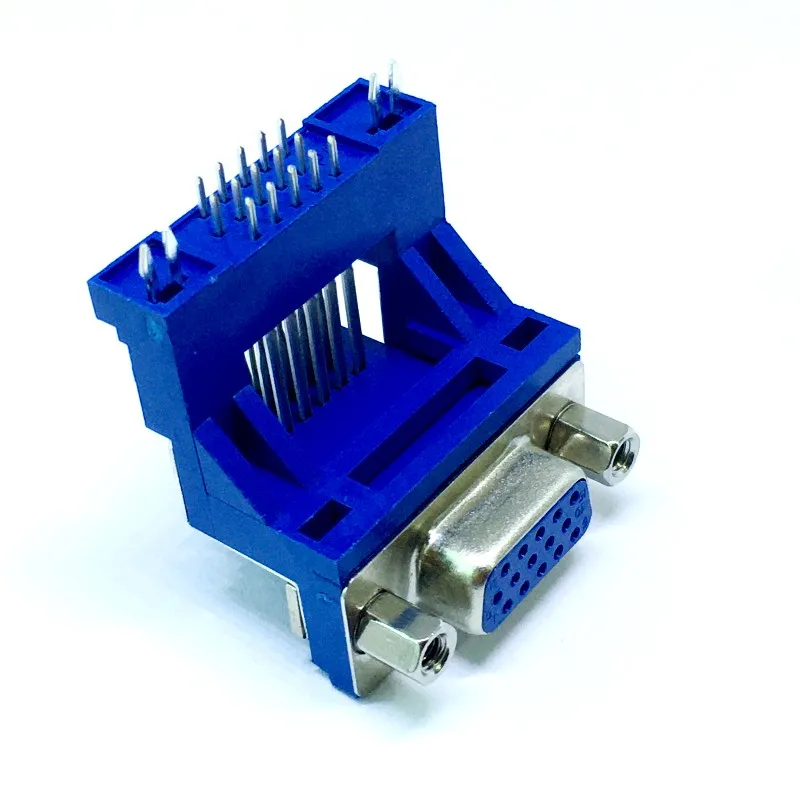 Elevated DR/DB15 female VGA socket 15P three-row elevated blue serial port seat 90 degree bent feet