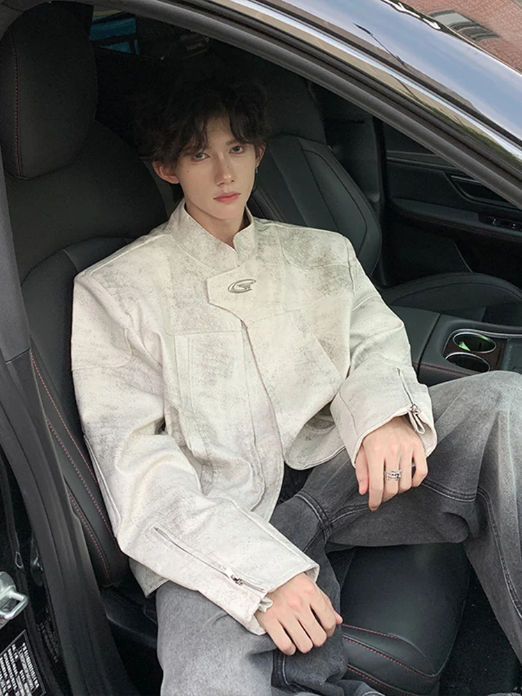 

Men's ort Dyeing Leather Jaet Motorcycle Sle Baseball Vest Loose Fit Youth Trend Autumn Faion Anti-Wrinkle Polyester