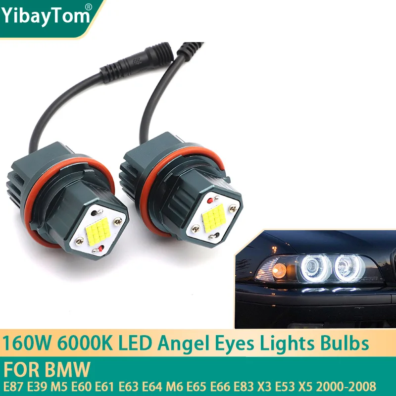 2pcs 160W 6000K lamp LED Angel Eyes Marker Lights Bulbs For BMW E87 E39 M5 E60 E61 E63 E64 M6 E65 E66 E83 X3 E53 X5 2000-2008