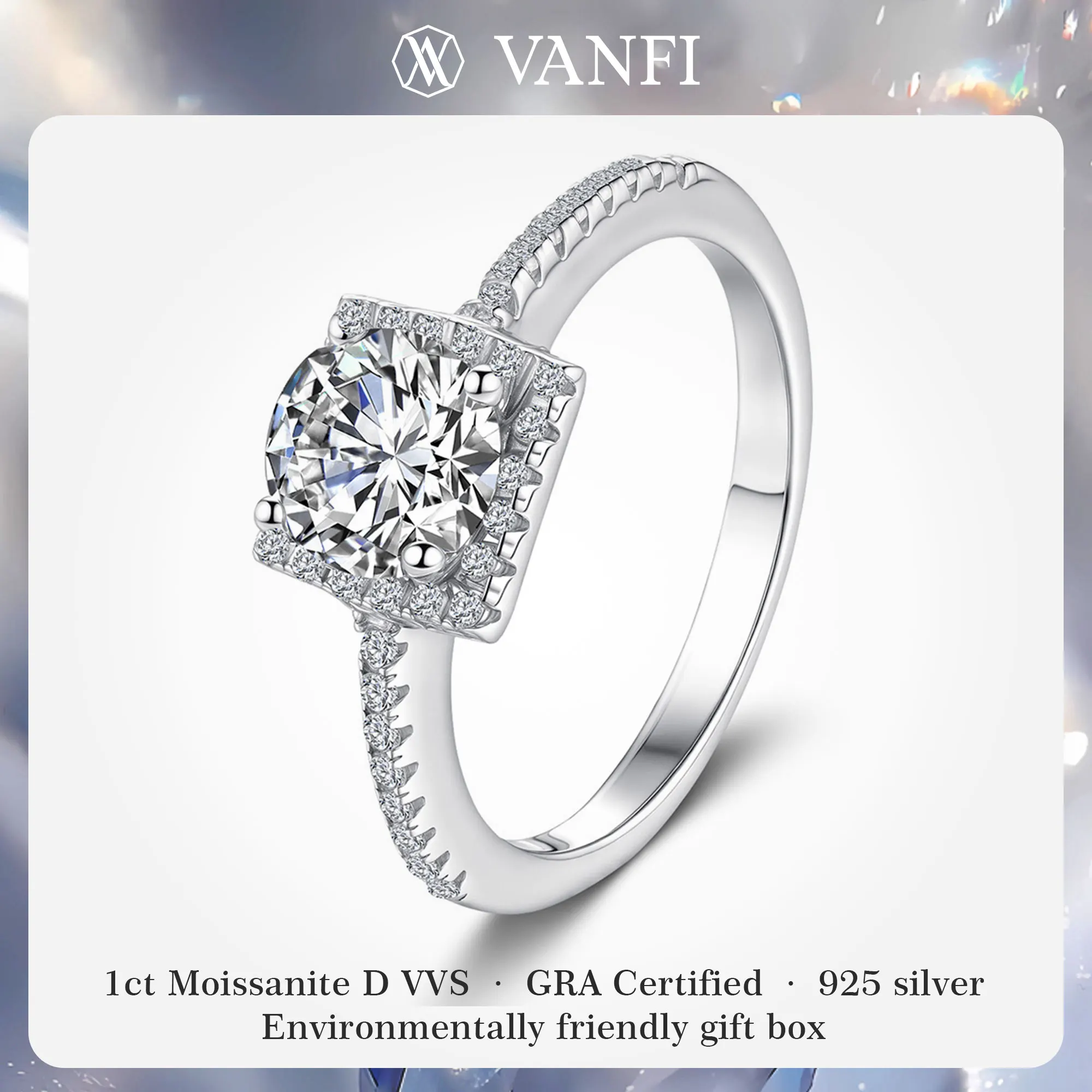 

Kfvanfi D Moissanite Ring for Women Engagement 925 Sterling Silver 18k Gold Plated Wedding Promise Ring for Her Anniversary Gift