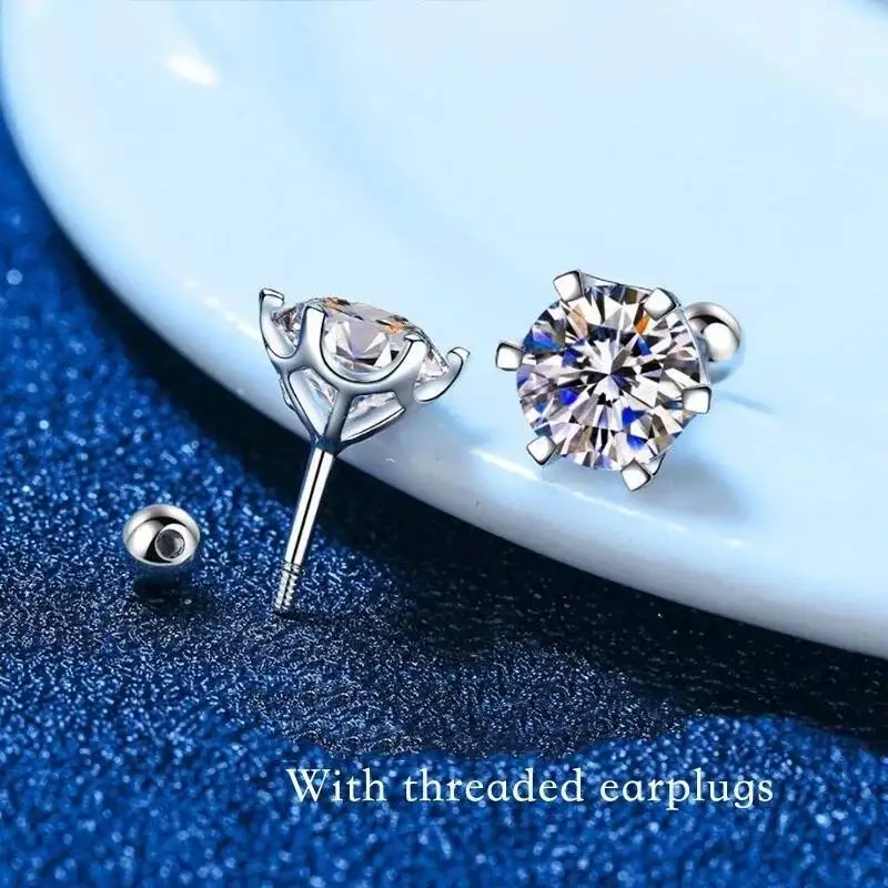 Butterflykiss 0.2-0.5ct Moissanite Screw Stud Earring D Color 925 Sterling Silver Sparkle Earrings For Women Men Wedding Jewelry