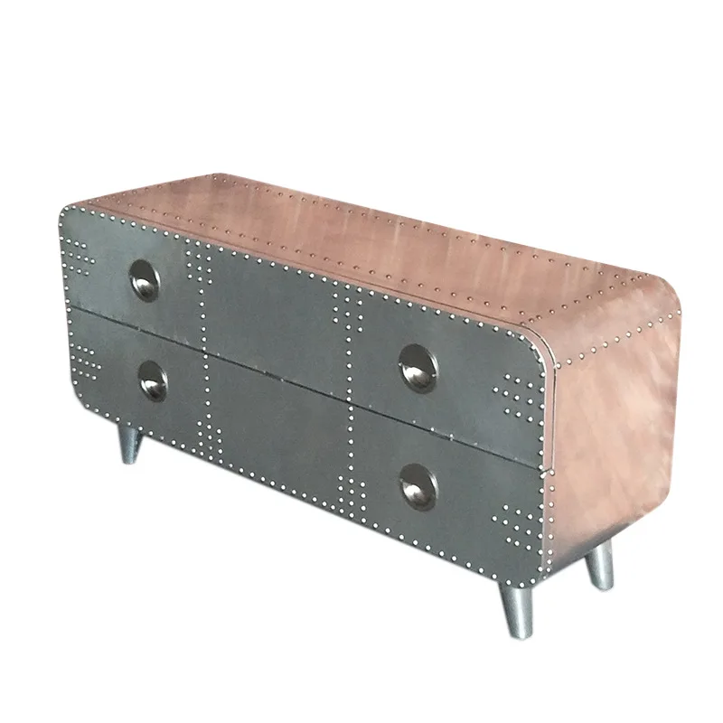 

Industrial style aluminum leather rivet TV cabinet American retro personalized decorative side cabinet living room floor