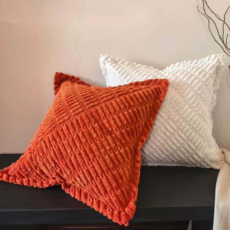 Corduroy Diagonal Patchwork Cushion Covers Wheat Stripe Soft Accent Decorative Throw Pillow Cases With Flange Edge For Sofa Bed