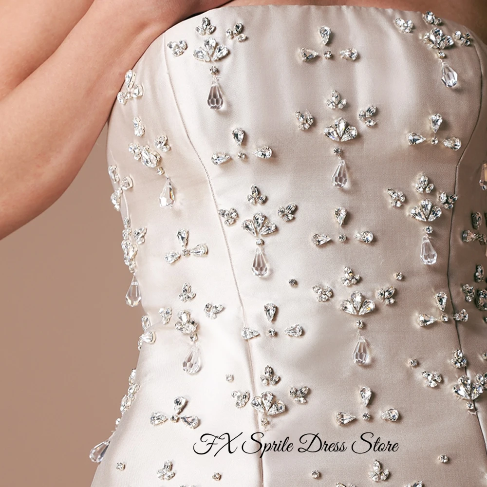 Exquisite Crystal Evening Dresses Modern A-Line Strapless Shawl Customized Homecoming Dresses Satin Special Occasion Gowns