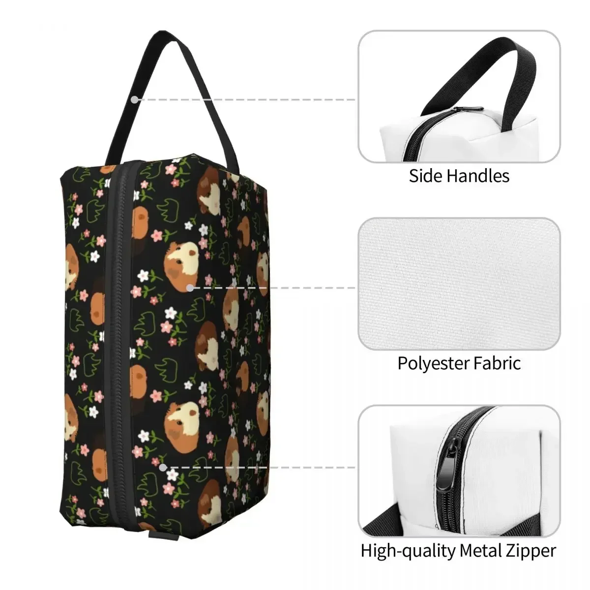Bolsa de maquillaje de cerdo y flores, organizador de cosméticos de viaje para mujer, bolsas de aseo de almacenamiento de animales Kawaii