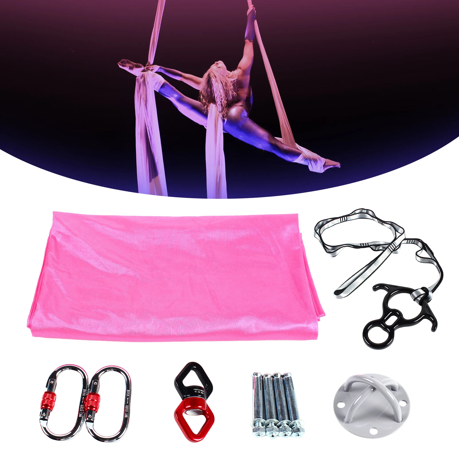 Aerial Silks 9.2ft Acrobatic Flying Dance Aerial Yoga Hammock Swing Beginner Kit for Home Outdoor Aerial Dance Pink