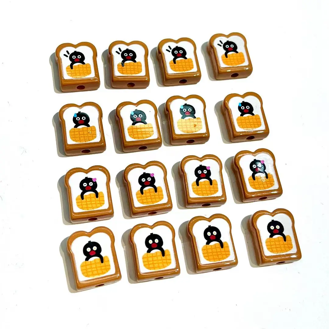 20pcs/lot DIY Creative Penguin Toast Box Resin Beads Beadable Pen Pingu Beaded Mobile Chains Handmade Materials Accessories N274