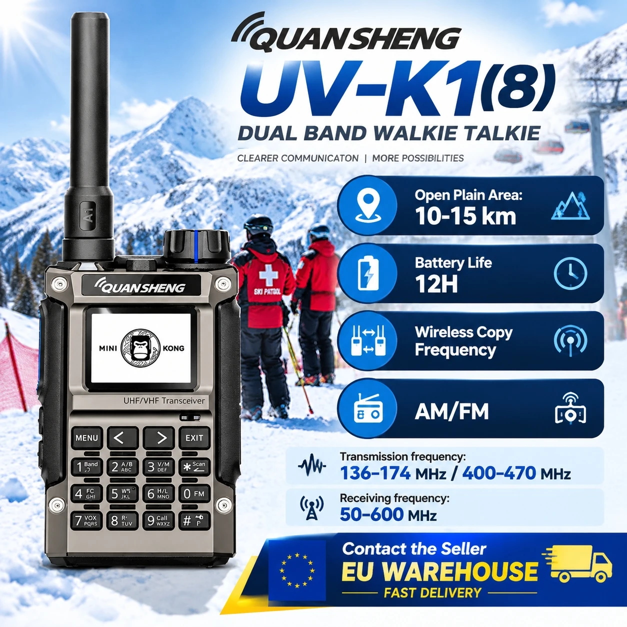 Shipped From Eu Quansheng Uv-K1(8) Walkie Talkie Fm Am Vhf Uhf Two Way Radio For Ski Resort Patrol Team Mountain Communication