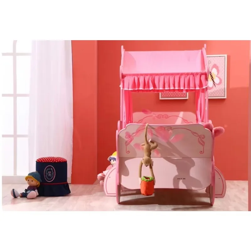 سرير أطفال لطيف وفريد من نوعه بتصميم كرتوني خرافي وردي اللون على شكل يقطين الأميرة