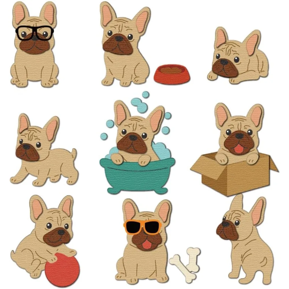 Welpen-Stanzformen aus Kohlenstoffstahl für DIY Scrapbooking, Fotoalbum, Dekoration, Hund, 87~103x107~156x0,8mm, 2 Stück/Set