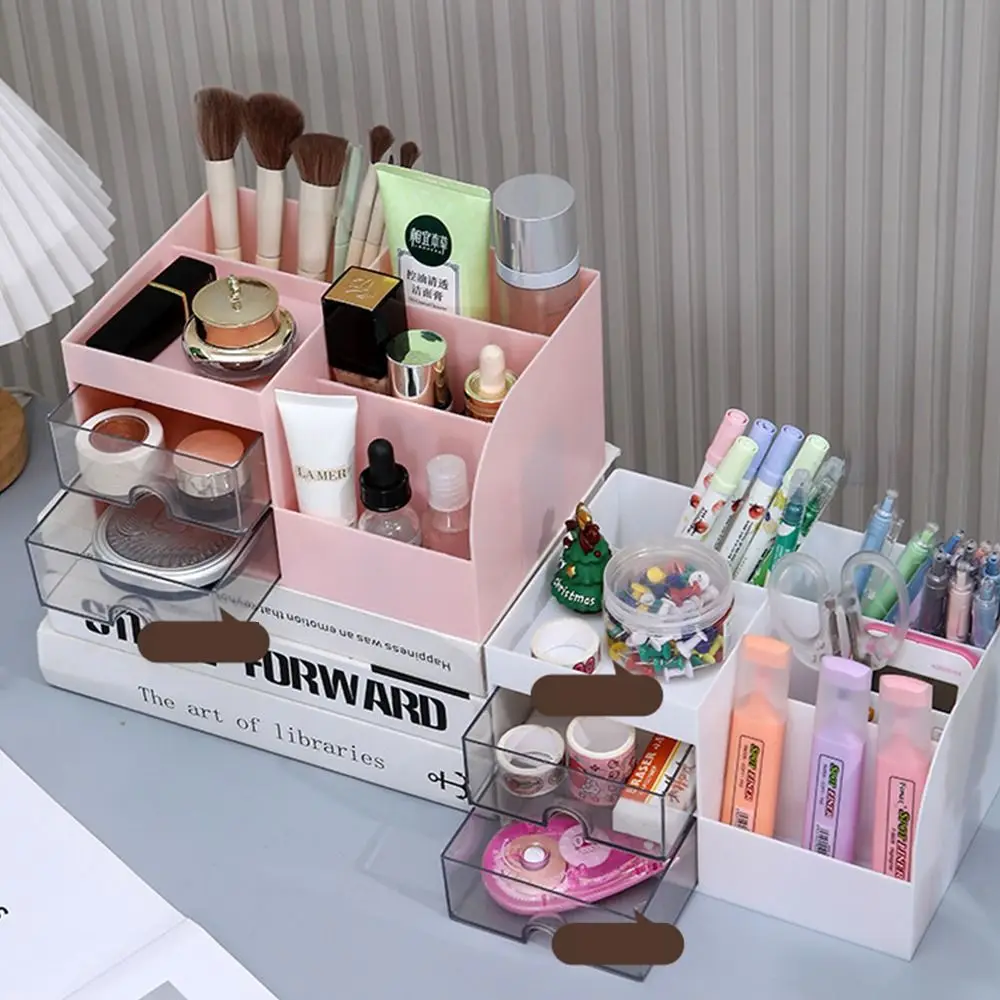 Large-capacity Desk Pen Holder Multi-function with Transparent Drawer Creative Stationery Holders Desktop Storage Tools Organize