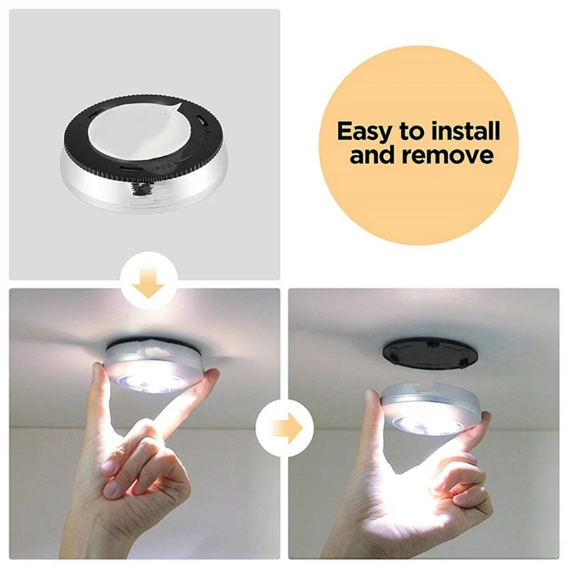 

10 Pack LED Battery-Powered Wireless Night Tap Press Lamp Stick-On Push Safe Lights For Hallway Closets Cabinets, Silver