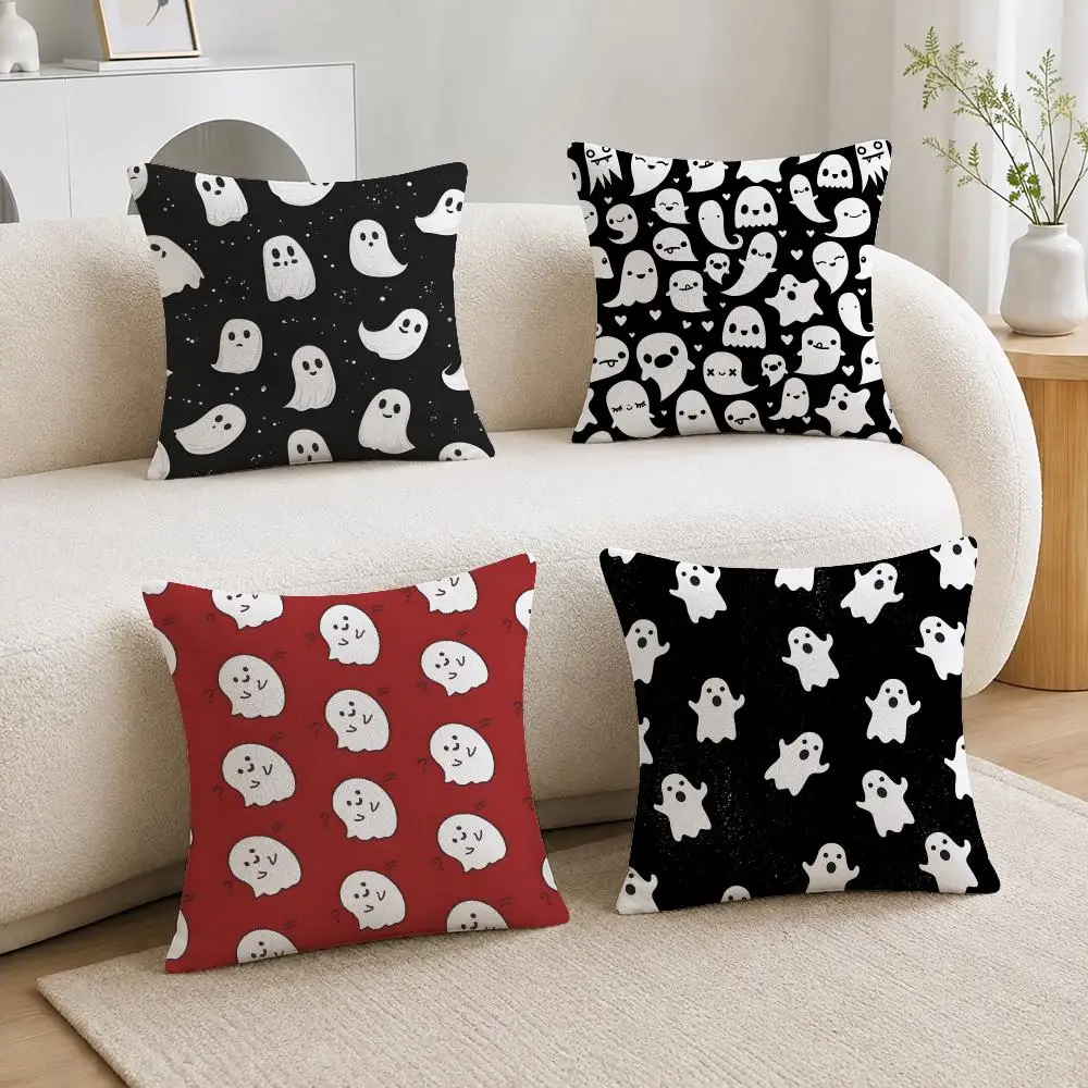 Pattern Halloween Ghost Cushion Cover Short Plush Pillowcase, Sofa Bedroom Home Decor & Holiday Gift