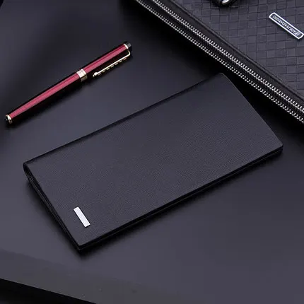 

Wallet Long Bussiness Card Holder Double fold Wallet Aluminum Metal Credit PU Leather Purse Checkbook Mini Card Wallet For Man