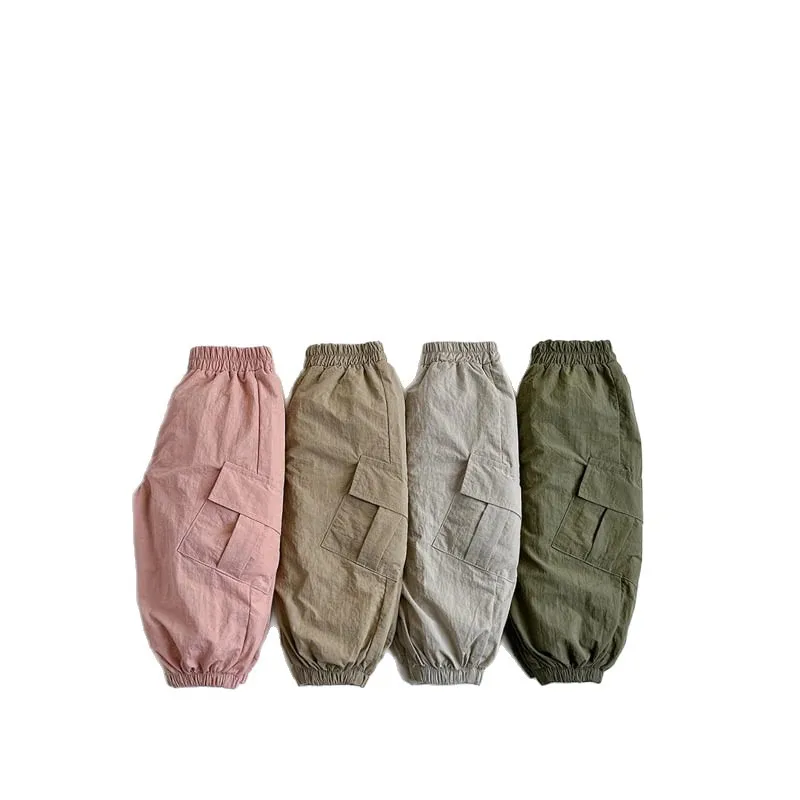 

Детские брюки-карго в корейском стиле, хлопковые бегуны с большими карманами, брюки с эластичными манжетами для малышей, мальчиков и девочек