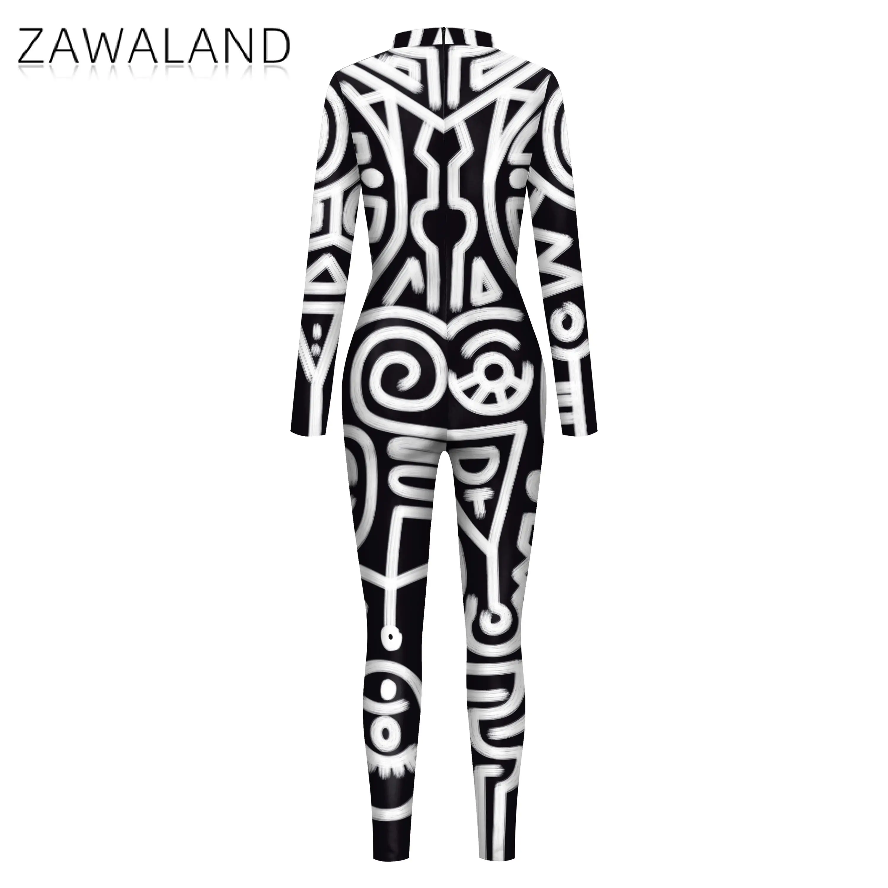 ZAWALAND-traje a juego de Halloween, Purim, Carnaval, divertido, impresión Digital 3D, fiesta de Cosplay, mono Zentai de manga larga