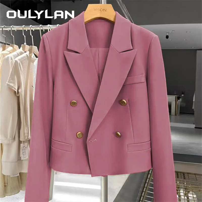 

2024 Blazer Women Spring Solid Color Suit Jacket Short Section Button Casual Suit Women Clothing Outerwears Women's Jacket Coat