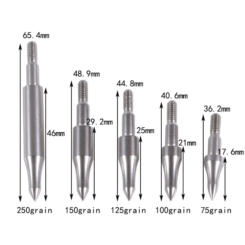 6/12PCS 75/100/125/150/200/250/300 Grains Archery Target Field Points Replacement Arrow Head Steel Diameter 8mm General Thread