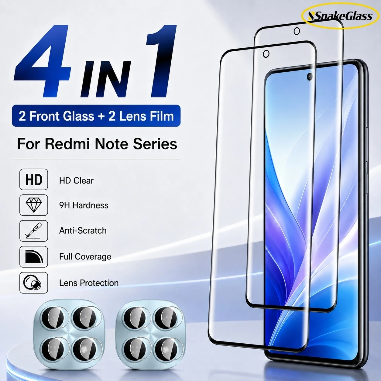 4-in-1 Schutzfolie für Redmi Note 15 4G/15 Pro 4G/15 Pro+/14 Pro+/14 Pro 5G India/13 Pro+ 2 HD Panzerglas 2 Linsenschutzfolien Kratzfest