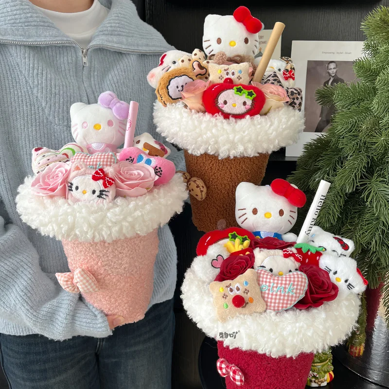 

Мультфильм Hello Kitty косплей чашка чая с молоком плюшевый кукольный букет PP хлопок мягкий каваи букет подарочная сумка подарок на праздник