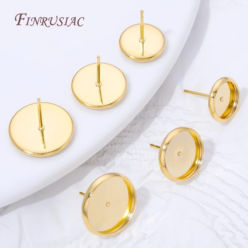 8mm 10mm 12mm 18K Gold Plated Stud Earring DIY Findings Brass Setting Blank Earring Base,DIY Earrings Making Accessories