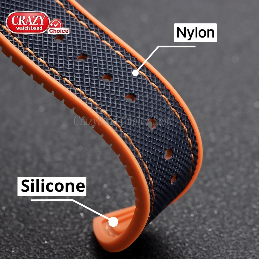 Universal Watch Strap Silicone Nylon Replace Wrist Orange Blue 18mm20mm21mm22mm24mm Waterproof  Rubber Sports Women Men Bracelet image 3