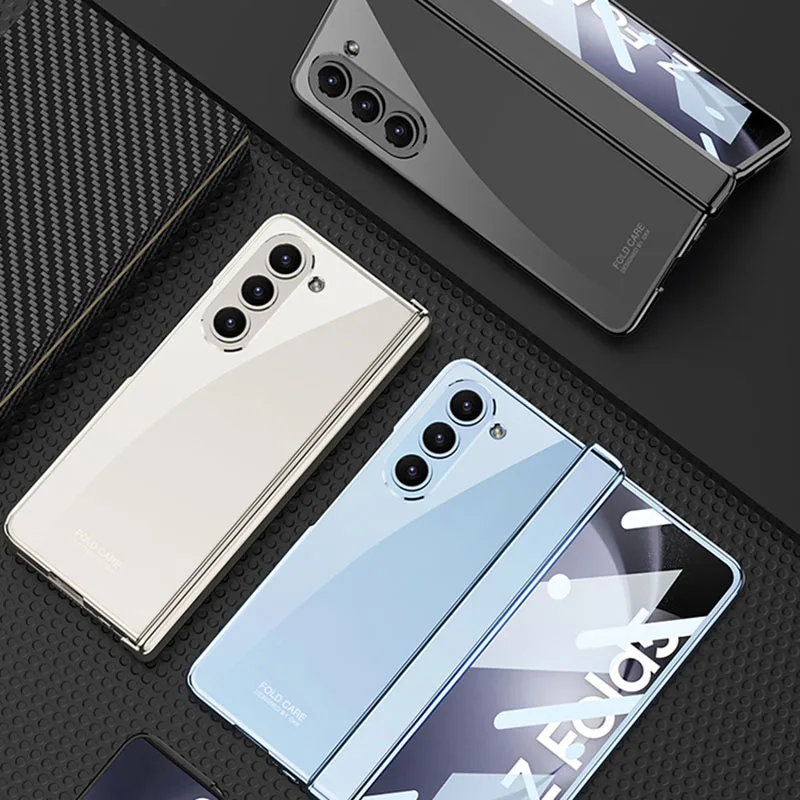 Magnetic Hinge Plating Transparent Case For Samsung Galaxy Z Fold 5 Fold5 Case Slim Shockproof Protective Cover with Glass Film