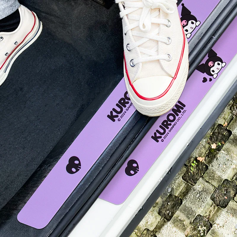 

4pcs Kuromi Thick Car Door Plate Protective Stickers Leather Car Sticker Sill Scuff Cover Anti Scratch Decal