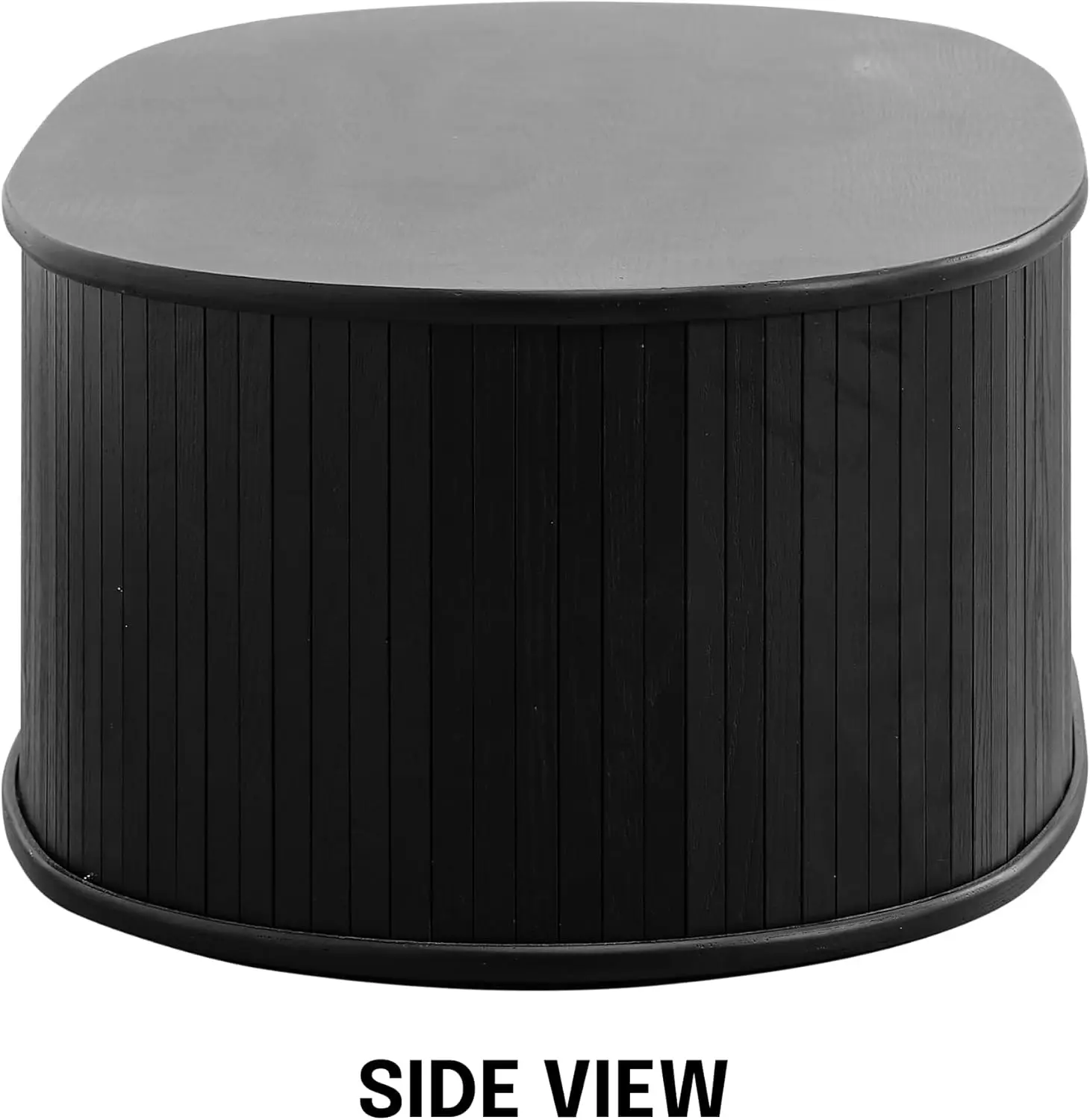 Black Oval Coffee Table - Wooden Center Table with Vertical Groove Design,  Easy Assembly